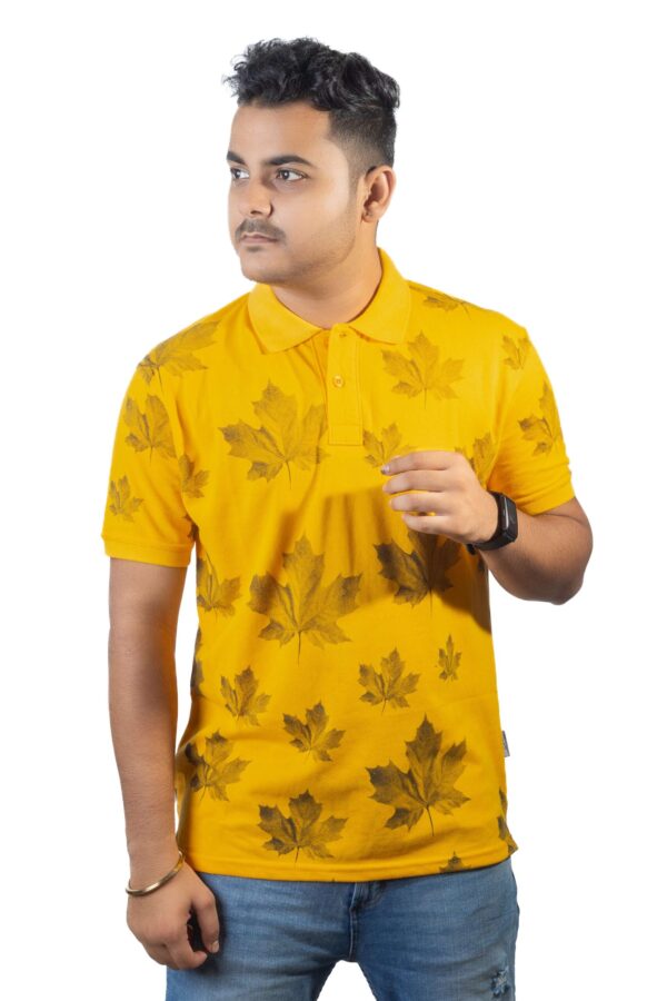 Yellow Polo T-Shirt with Maple Leaf Prints - Image 4