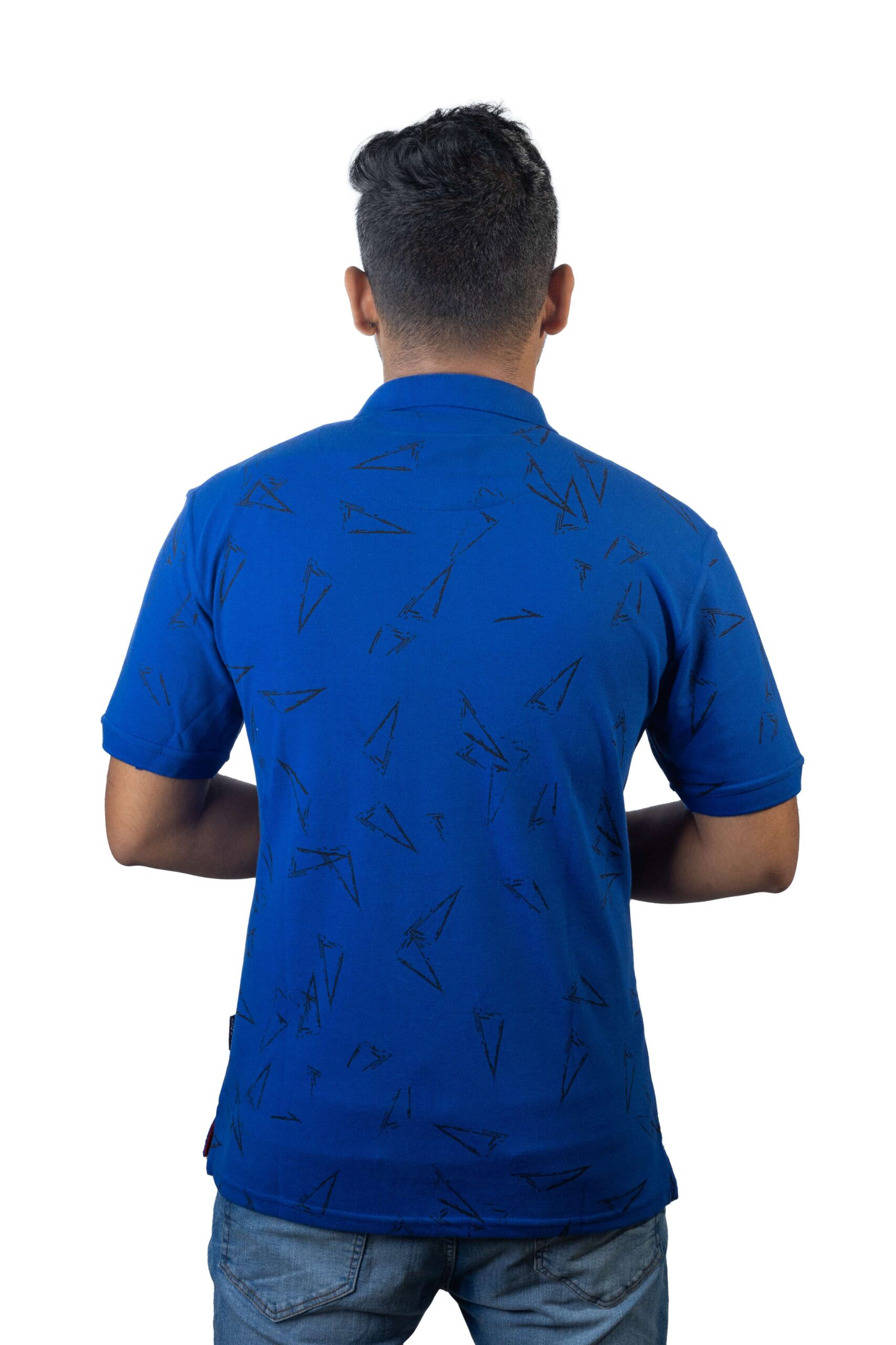 Royal Blue Polo T-Shirt with Geometric Triangle Print