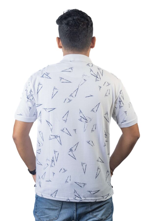 White Polo T-Shirt with Geometric Triangles Print - Image 4