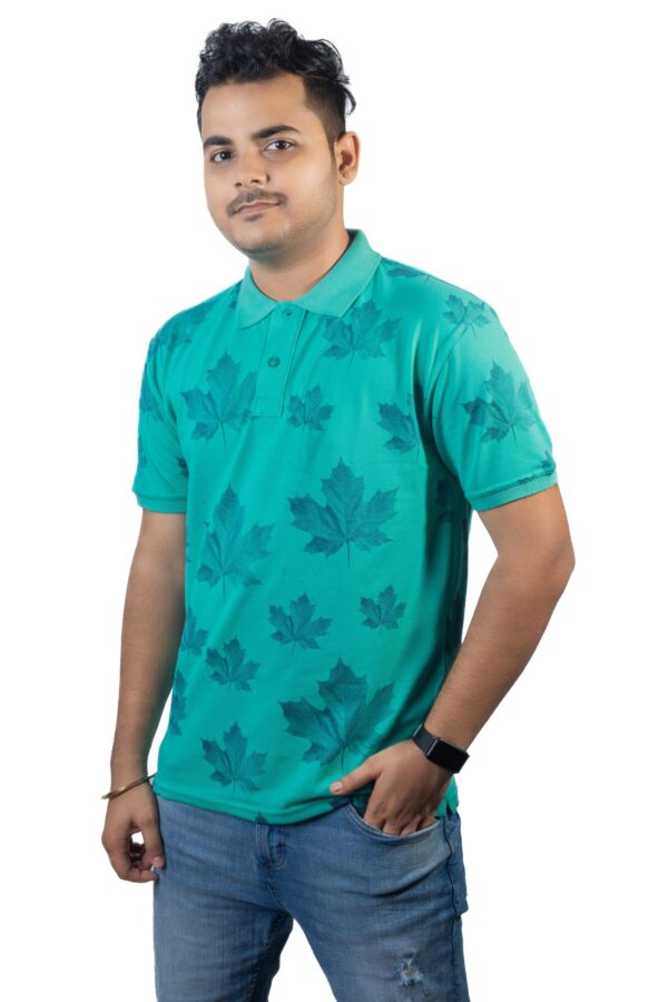 Turquoise Polo T-Shirt with Maple Leaf Print