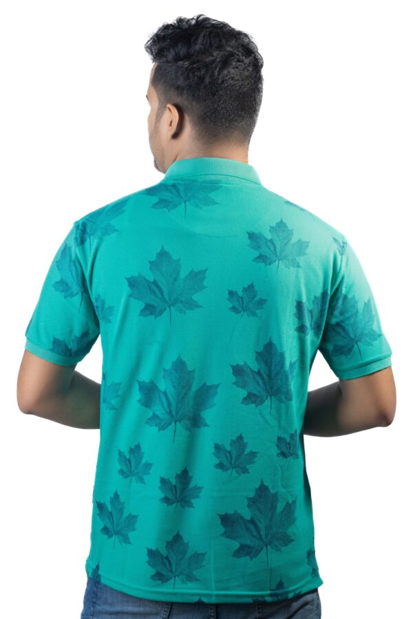 Sea Green Polo T-Shirt with Maple Leaf Print - Image 4