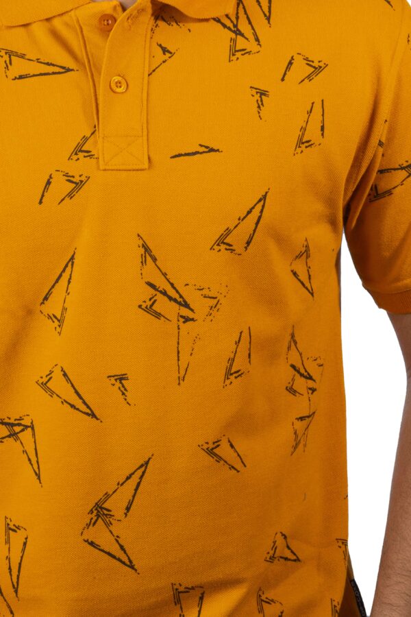 Mustard Yellow Polo T-Shirt with Geometric Print - Image 5