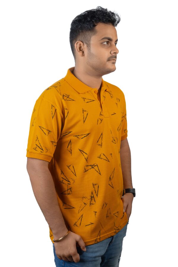 Mustard Yellow Polo T-Shirt with Geometric Print - Image 3