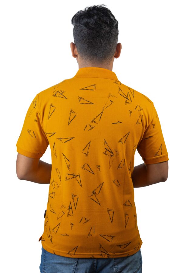 Mustard Yellow Polo T-Shirt with Geometric Print - Image 4