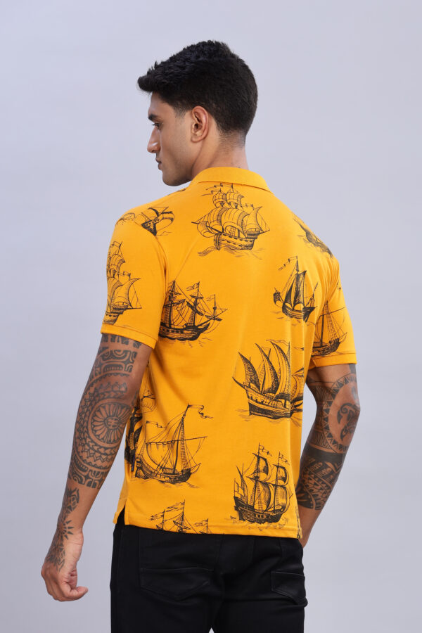 Ship Printed Yellow Polo T-Shirt - Image 4