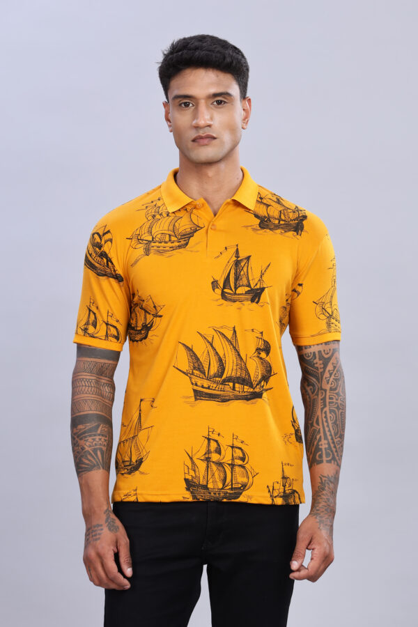 Ship Printed Yellow Polo T-Shirt