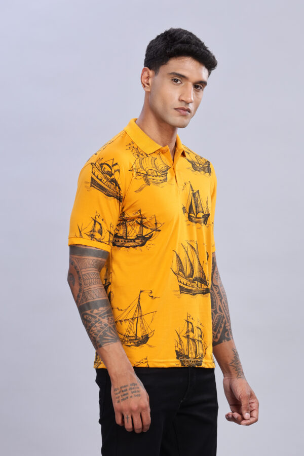 Ship Printed Yellow Polo T-Shirt - Image 2