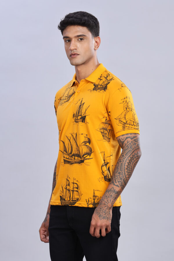 Ship Printed Yellow Polo T-Shirt - Image 8