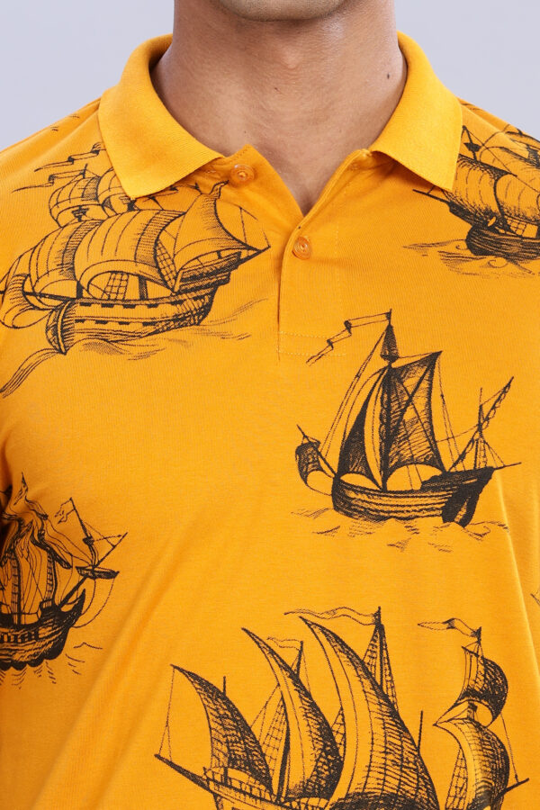 Ship Printed Yellow Polo T-Shirt - Image 7