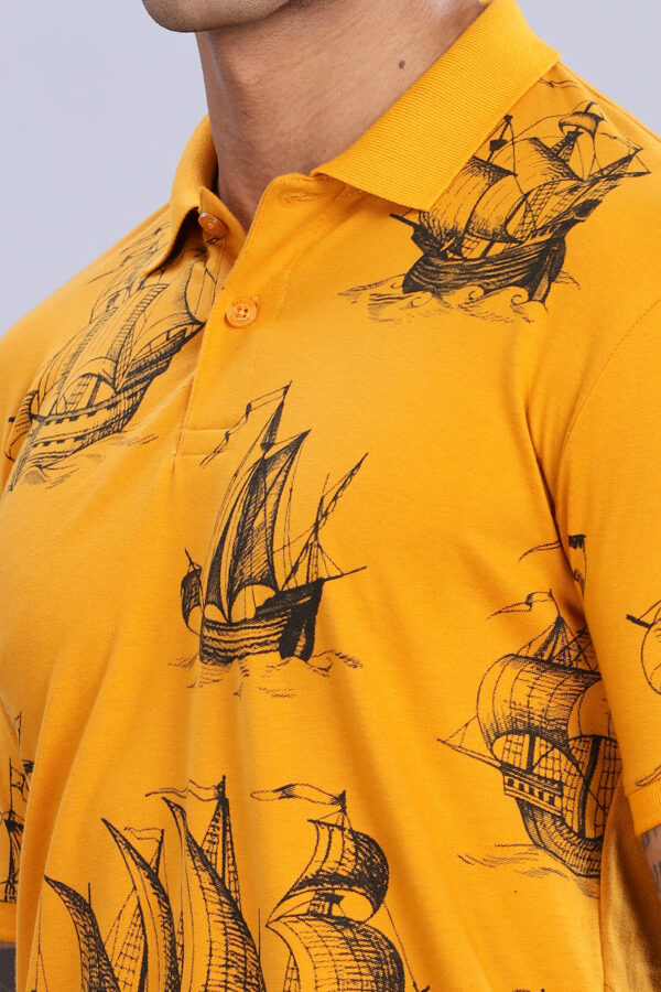 Ship Printed Yellow Polo T-Shirt - Image 6