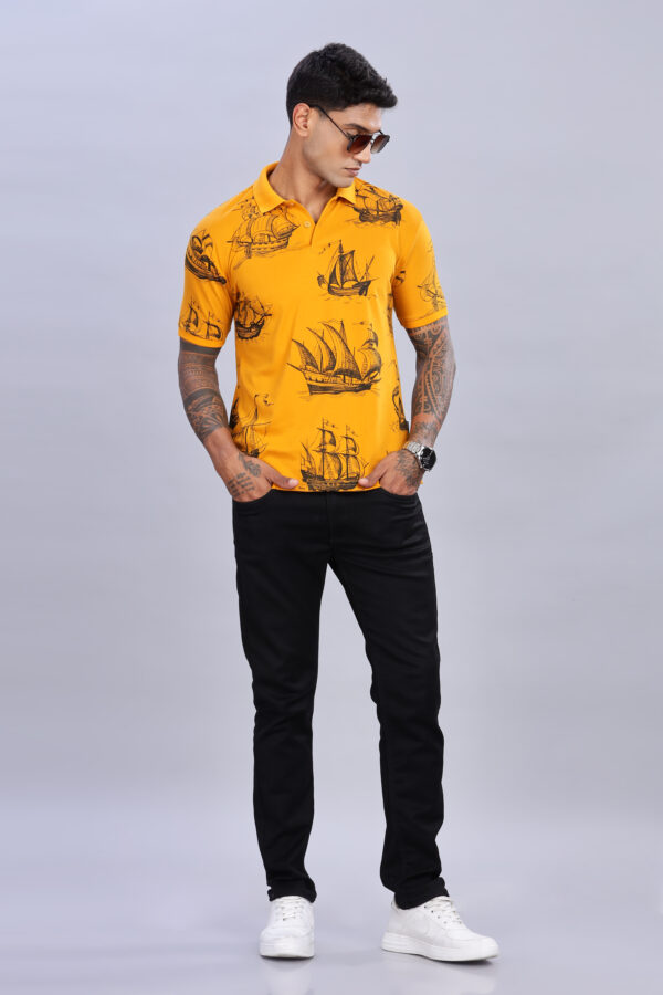 Ship Printed Yellow Polo T-Shirt - Image 5