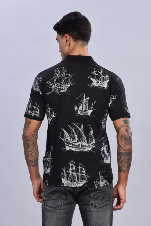 Maple Leaf Printed Black Polo T-Shirt - Image 8