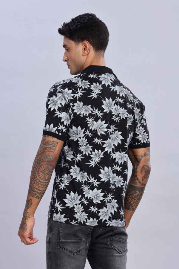 Maple Leaf Printed Black Polo T-Shirt - Image 7