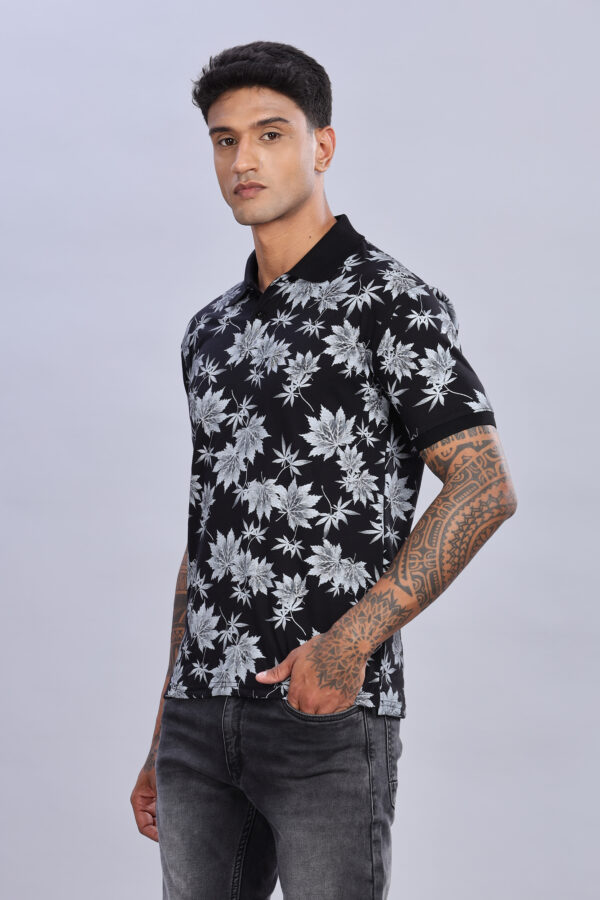 Maple Leaf Printed Black Polo T-Shirt - Image 6