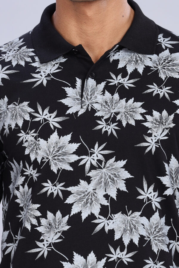 Maple Leaf Printed Black Polo T-Shirt - Image 5