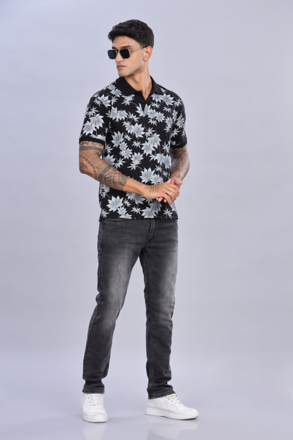 Maple Leaf Printed Black Polo T-Shirt - Image 4