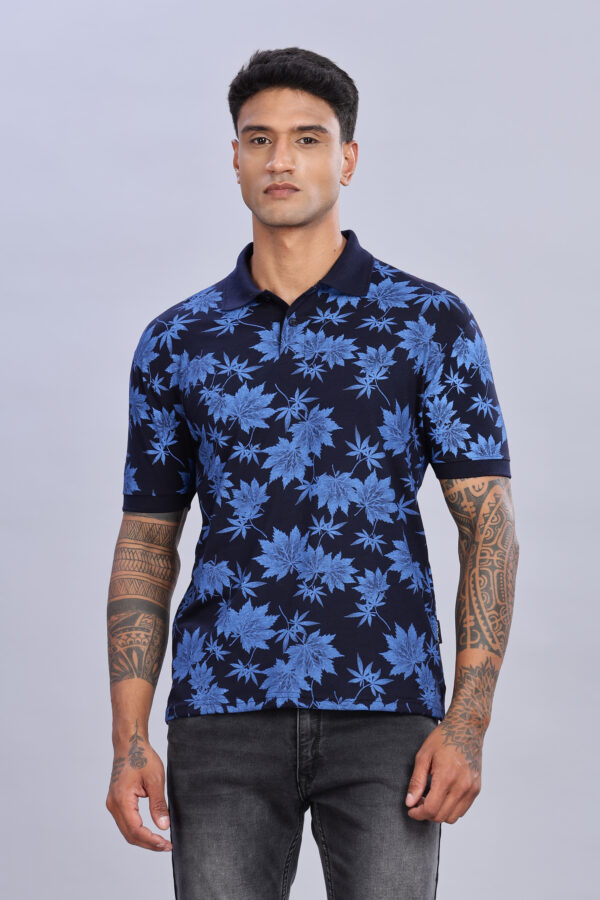 Maple Leaf Printed Blue Polo T-Shirt