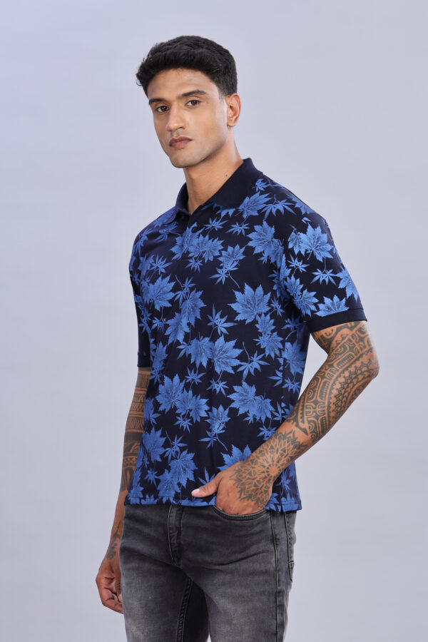 Maple Leaf Printed Blue Polo T-Shirt - Image 7