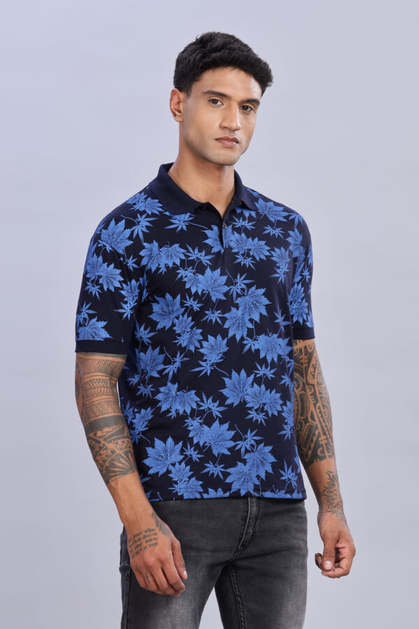 Maple Leaf Printed Blue Polo T-Shirt - Image 6