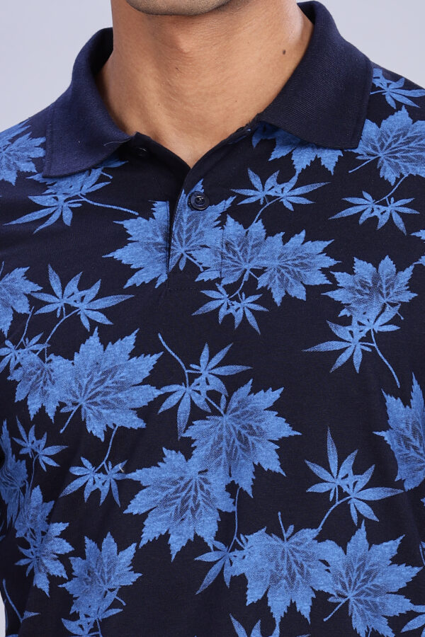 Maple Leaf Printed Blue Polo T-Shirt - Image 5