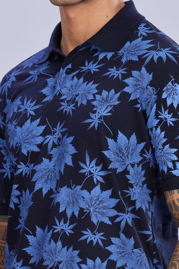 Maple Leaf Printed Blue Polo T-Shirt - Image 4