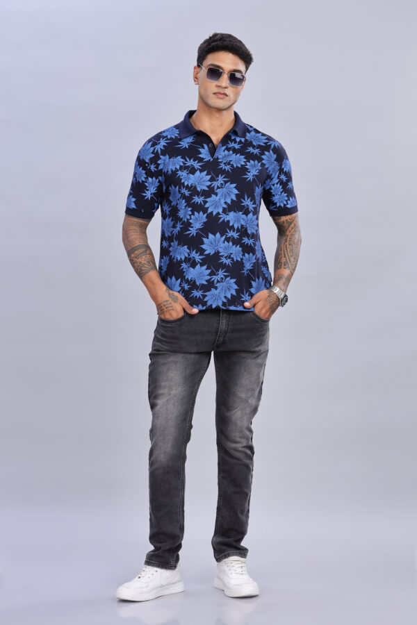 Maple Leaf Printed Blue Polo T-Shirt - Image 3