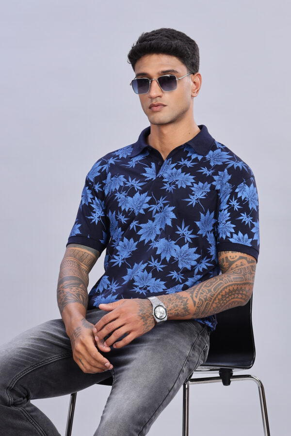 Maple Leaf Printed Blue Polo T-Shirt - Image 2