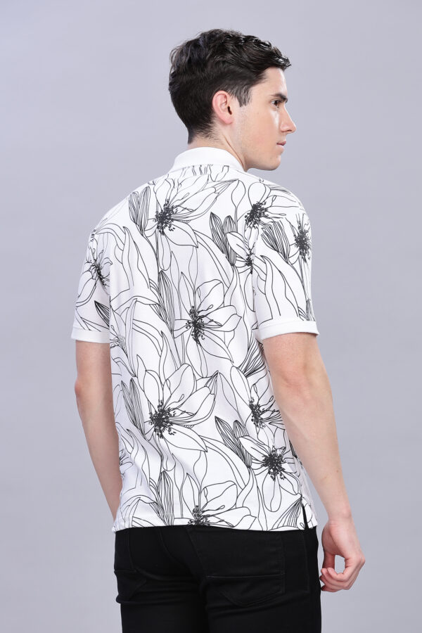 White Leaf Printed Polo T-Shirt - Image 5