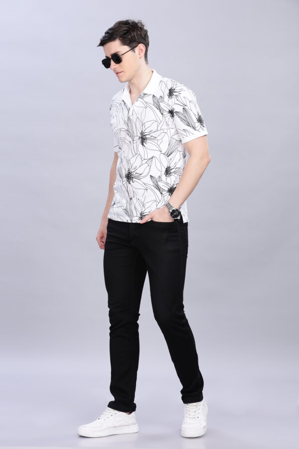 White Leaf Printed Polo T-Shirt - Image 6