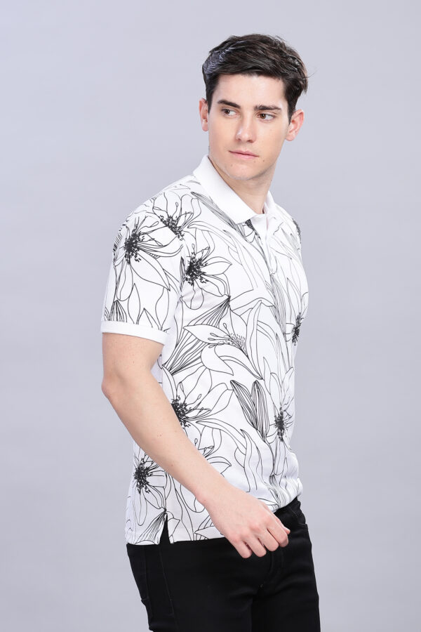 White Leaf Printed Polo T-Shirt - Image 8