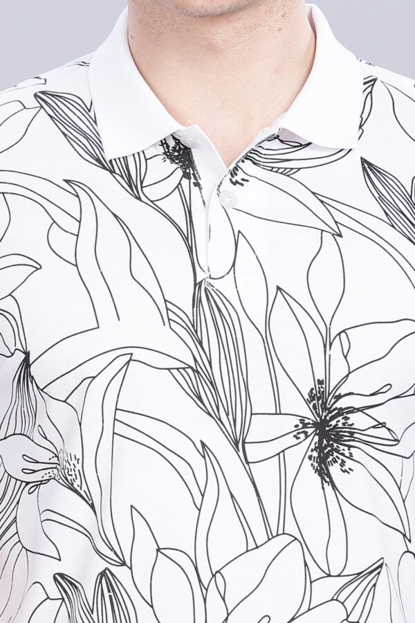 White Leaf Printed Polo T-Shirt - Image 3