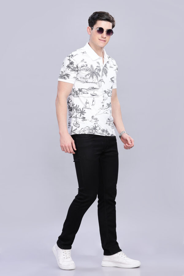 Scenery Printed White Polo T-Shirt - Image 8