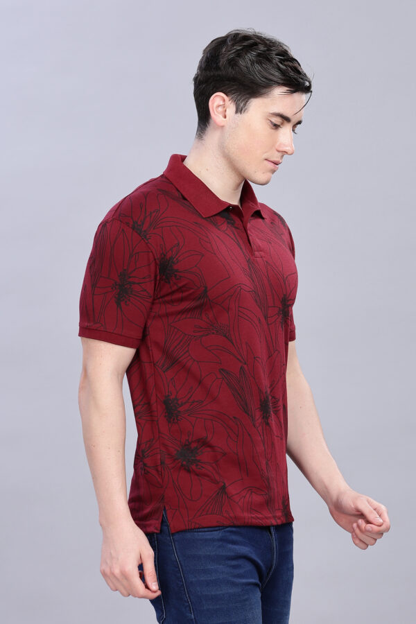 Big Flower Printed Maroon Polo T-Shirt