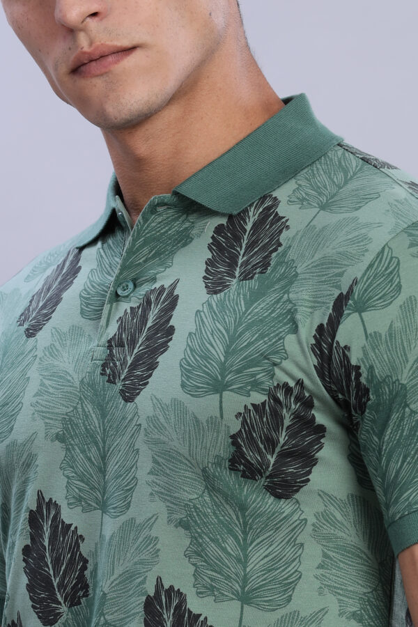 Buy Olive color Leaf Printed Polo T-Shirt Online