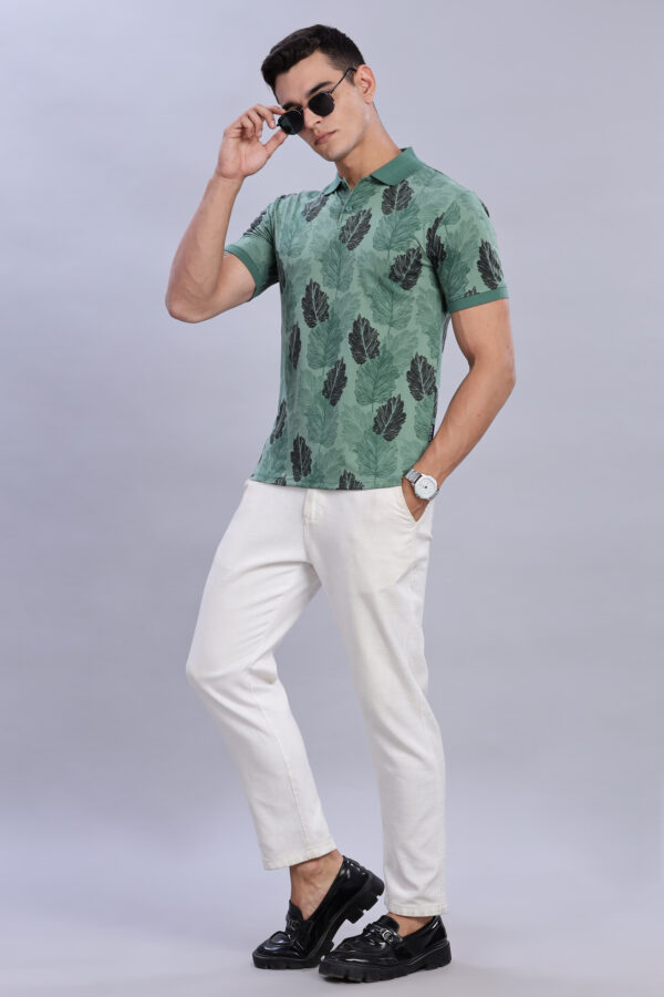 Buy Olive color Leaf Printed Polo T-Shirt