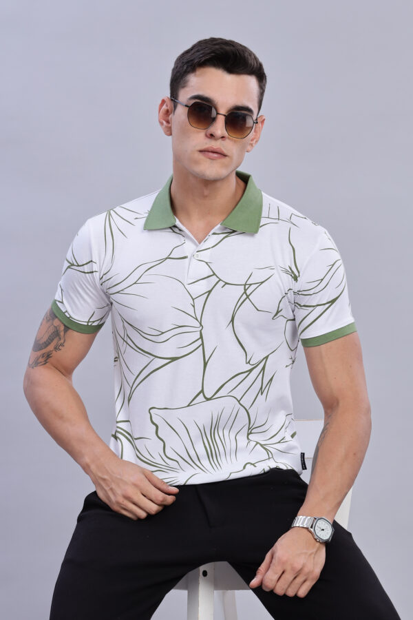 Best Green Leaf Printed Polo T-Shirt buy