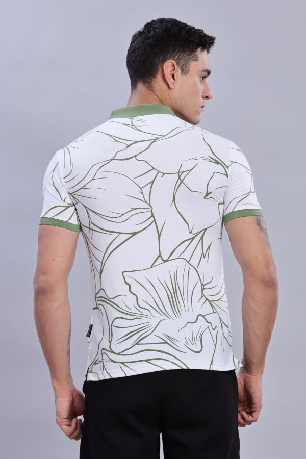 Buy Green Leaf Printed Polo T-Shirt Online