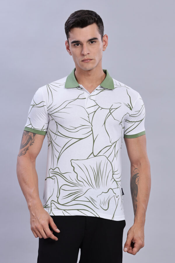 Buy Green Leaf Printed Polo T-Shirt