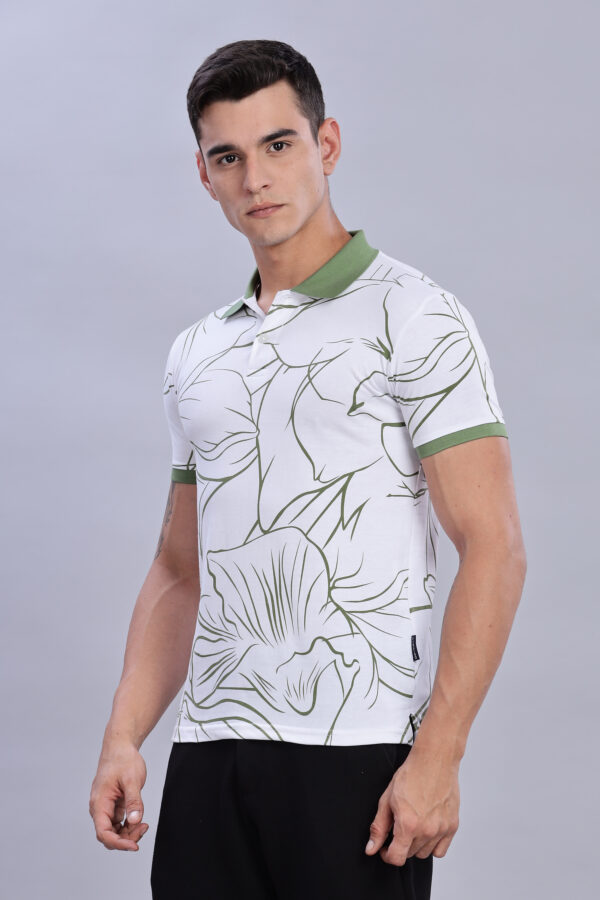 buy online Green Leaf Printed Polo T-Shirt for men