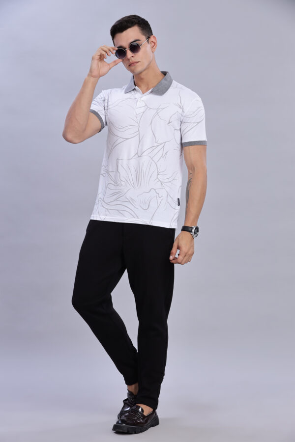 buy online Grey Printed Polo T-Shirt with Contrast Collar for men