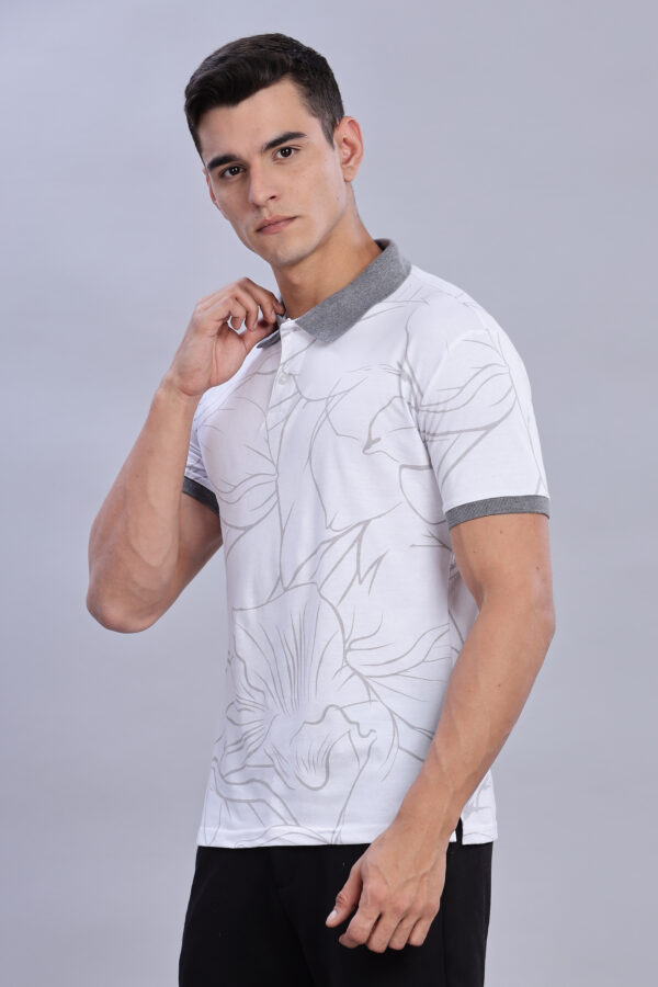 Buy Grey Printed Polo T-Shirt with Contrast Collar