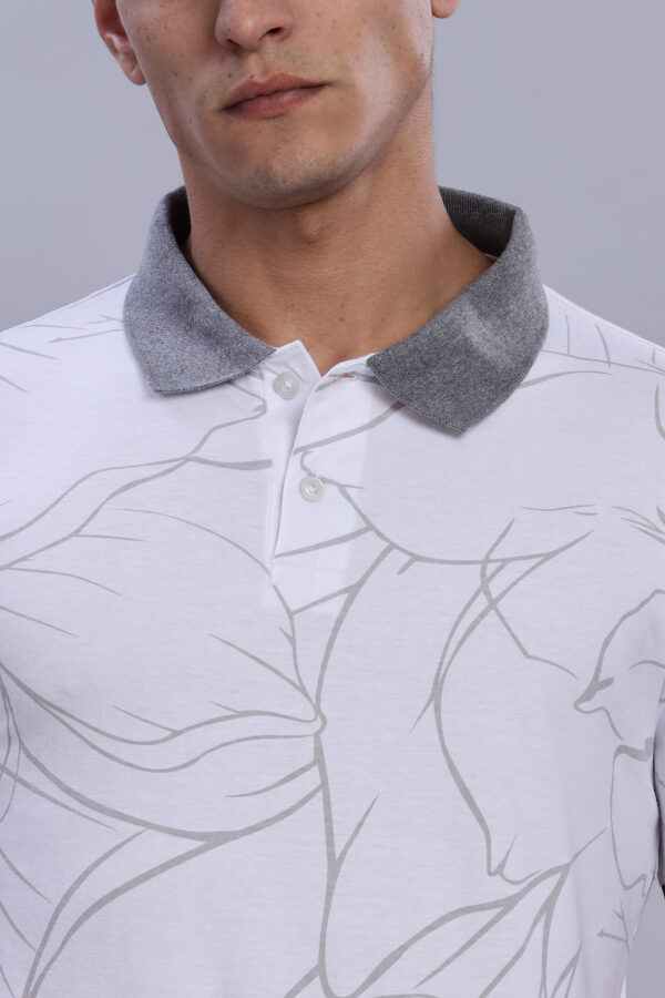 Buy Grey Printed Polo T-Shirt with Contrast Collar Online