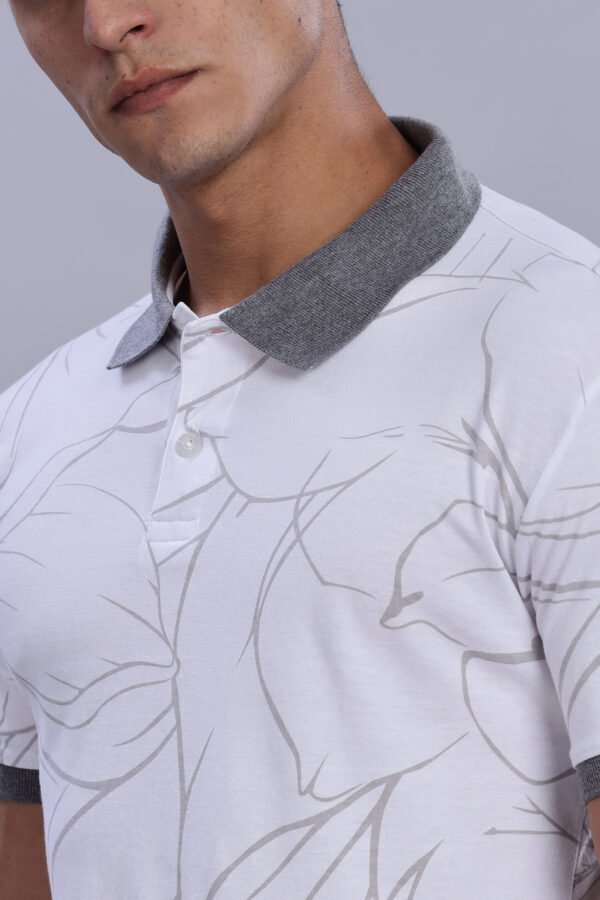 Buy Grey Printed Polo T-Shirt with Contrast Collar