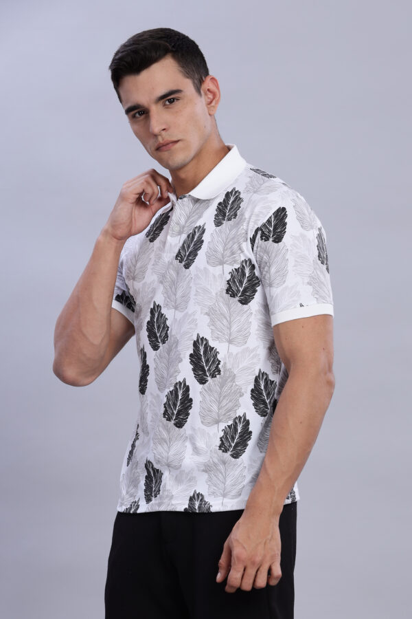 buy online Black & Grey Leaf Printed Polo T-Shirt for men