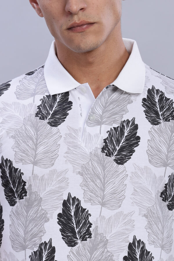 Best Black & Grey Leaf Printed Polo T-Shirt buy