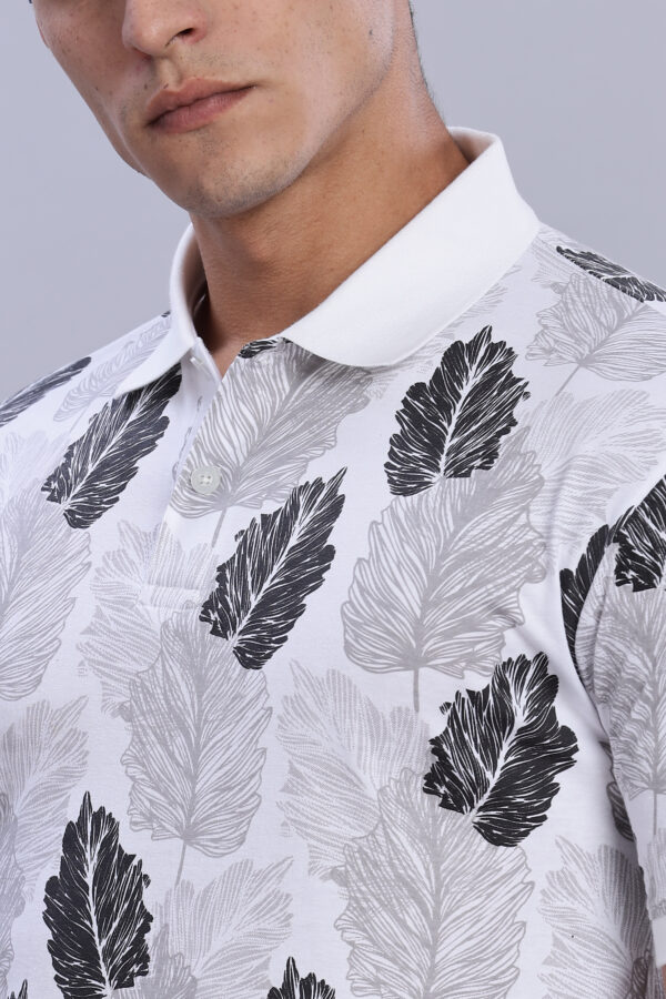 Buy Black & Grey Leaf Printed Polo T-Shirt Online