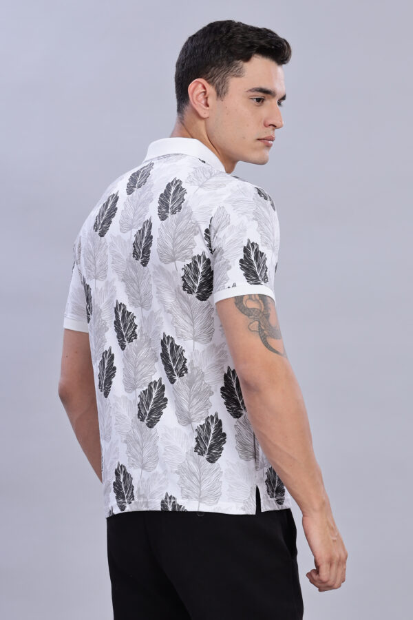 Buy Black & Grey Leaf Printed Polo T-Shirt