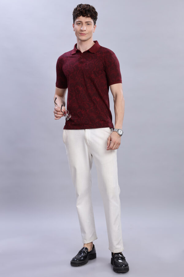 buy online Maroon Polo T-Shirt Printed Polo T-Shirt for men