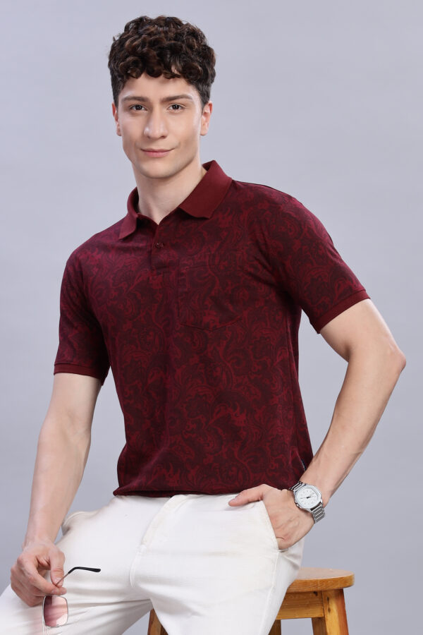 buy online Maroon Polo T-Shirt Printed Polo T-Shirt