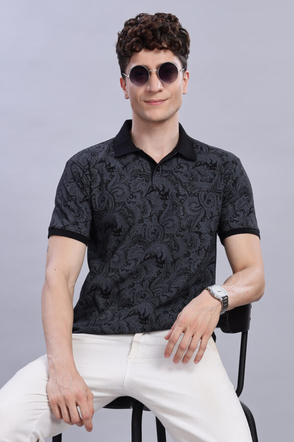 buy online Black Paisley Print Polo T-Shirt for men